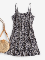 Mini Robe Florale Ourlete à Volant S Bleu profond