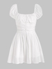 Mini-Robe Froncée à Manches Bouffantes S Blanc