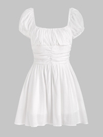 Mini-Robe Froncée à Manches Bouffantes S Blanc