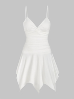 Mini-Robe Mouchoir à Taille Plissée S Blanc