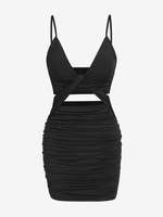Mini Robe Moulante à Bretelles à Dos Torsadé M Noir