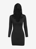 Mini-Robe Moulante à Capuche à Col U L Noir