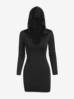 Mini-Robe Moulante à Capuche à Col U S Noir