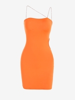 Mini Robe Moulante Asymétrique Découpée Embellie de Strass M Orange