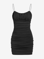 Mini Robe Moulante Côtelée à Bretelle en Couleur Unie M Noir