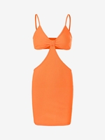 Mini Robe Moulante Côtelée Découpée Ouverte Au Dos à Bretelle M Orange foncé
