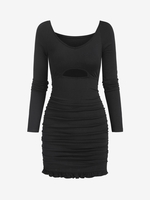 Mini Robe Moulante Découpée à Volants S Noir