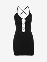 Mini Robe Moulante Découpée Cœur Anneau à Bretelle L Noir