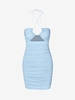Mini Robe Moulante Découpée sans Dos à Volants à Col Halter L Bleu clair