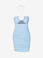 Mini Robe Moulante Découpée sans Dos à Volants à Col Halter L Bleu clair