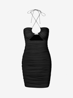 Mini Robe Moulante Découpée sans Dos à Volants à Col Halter S Noir
