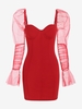 Mini Robe Moulante Épissée Sexy Polyvalent à Manches Longues en Maille Jointive S Rouge