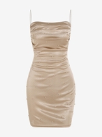 Mini Robe Moulante Sexy Perlée sans Manches à Col Bénitier L Café