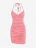 Mini Robe Moulante Sexy sans Manches à Dos Nu à Col Halter L Rose léger