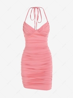 Mini Robe Moulante Sexy sans Manches à Dos Nu à Col Halter L Rose léger