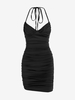Mini Robe Moulante Sexy sans Manches à Dos Nu à Col Halter S Noir