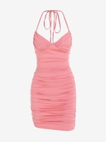 Mini Robe Moulante Sexy sans Manches à Dos Nu à Col Halter S Rose léger