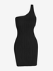 Mini Robe Moulante Texturée Découpée à Une Epaule S Noir