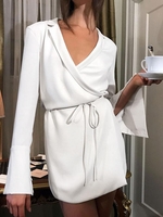 Mini Robe Nouée à Manches Longues à Revers M Blanc