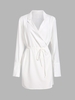 Mini Robe Nouée à Manches Longues à Revers S Blanc