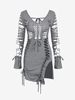 Mini Robe Nouée Découpée à Lacets sans Dos S Gris