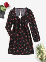 Mini-Robe Nouée en Avant Cerise Au Dos Ouvert Xs Noir