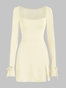 Mini Robe Nouée Fendue à Col U L Jaune