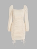Mini Robe Nouée Plissée à Manches Bouffantes S Café lumière