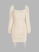 Mini Robe Nouée Plissée à Manches Bouffantes S Café lumière