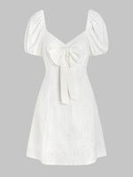 Mini Robe Nœud Papillon en Couleur Unie Zippée Au Dos à Œillet S Blanc