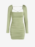 Mini Robe Ouverte Au Dos à Manches Longues à Volants Xs Vert clair