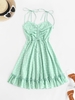 Mini Robe Plissée à Epaule Nouée à Pois M Vert
