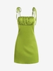 Mini Robe Plissée Au Poitrine à Epaule Nouée en Satin S Vert