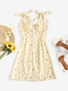 Mini Robe Plissée Fleurie à Bretelle Nouée M Jaune clair