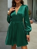 Mini Robe Plissée Plongeante en Satin S Vert profond