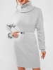 Mini Robe Pull à Col Roulé L Gris clair