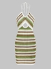 Mini Robe Rayée Découpée Au Crochet Ouverte Au Dos à Col Halter L Vert