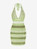 Mini Robe Rayée Tricotée Au Crochet sans Dos à Col Halter S Vert