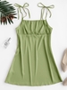Mini-Robe Soyeuse Plissée en Avant à Epaule Nouée L Vert avocat