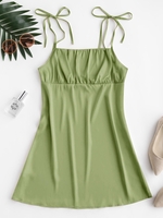 Mini-Robe Soyeuse Plissée en Avant à Epaule Nouée L Vert avocat