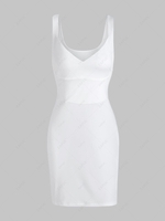 Mini Robe Style Débardeur à Col en V avec Détail Sous Poitrine L Blanc