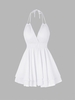 Mini Robe Superposée à Bretelle sans Dos à Col Halter L Blanc