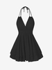 Mini Robe Superposée à Bretelle sans Dos à Col Halter L Noir
