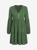 Mini-Robe Superposée à Demi-Bouton Manches Lanternes à Col V S Vert profond
