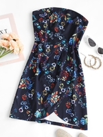 Mini Robe Superposée à Imprimé Fleur sans Bretelle Xs Bleu profond