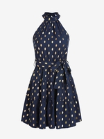 Mini Robe Superposée Ceinturée à Pois S Bleu profond