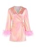 Mini Robe Teintée Soyeuse à Ourlet avec Plume à Pois S Rose clair