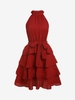 Mini Robe Texturée Ceinturée Superposée M Rouge foncé