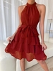 Mini Robe Texturée Ceinturée Superposée S Rouge foncé