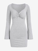 Mini Robe Tordue en Avant à Manches Longues M Gris clair